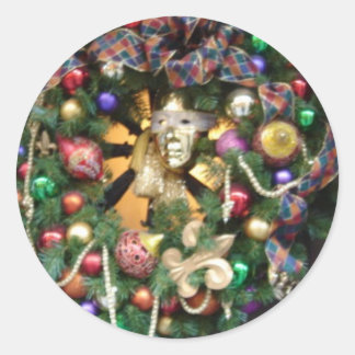 CHRISTMAS NEW ORLEANS WREATH CLASSIC ROUND STICKER
