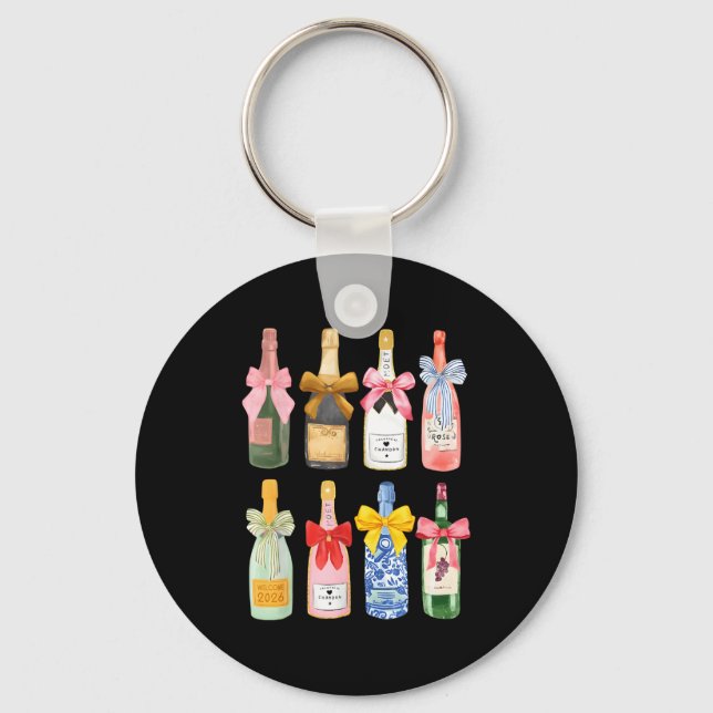 Christmas New Year Champagne Gl Coquette Bottle  Key Ring (Front)