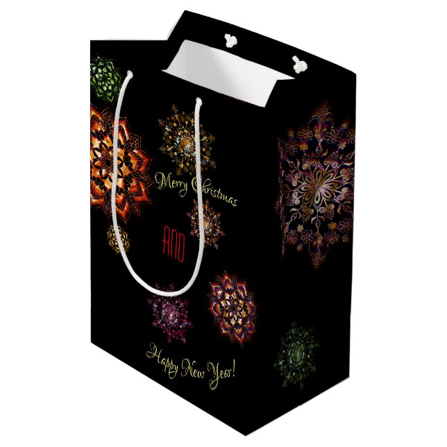 Christmas-new year- colourful and bright snowflake medium gift bag (Back Angled)