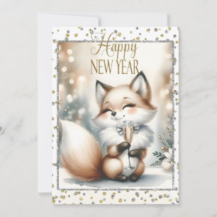 Christmas New Year Fox Invitation custom front bac