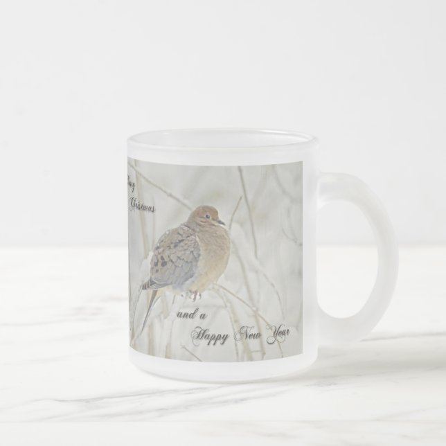 Christmas & New Year Greeting - Mourning Dove Frosted Glass Coffee Mug (Right)