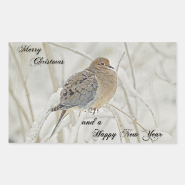 Christmas & New Year Greeting - Mourning Dove Rectangular Sticker (Front)