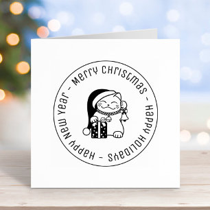 Christmas New Year Holidays Cat Rubber Stamp