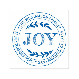 Christmas New Year Joy Family Round Return Address Self-inking Stamp