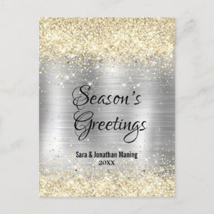 Christmas new year metallic silver gold glitter  postcard