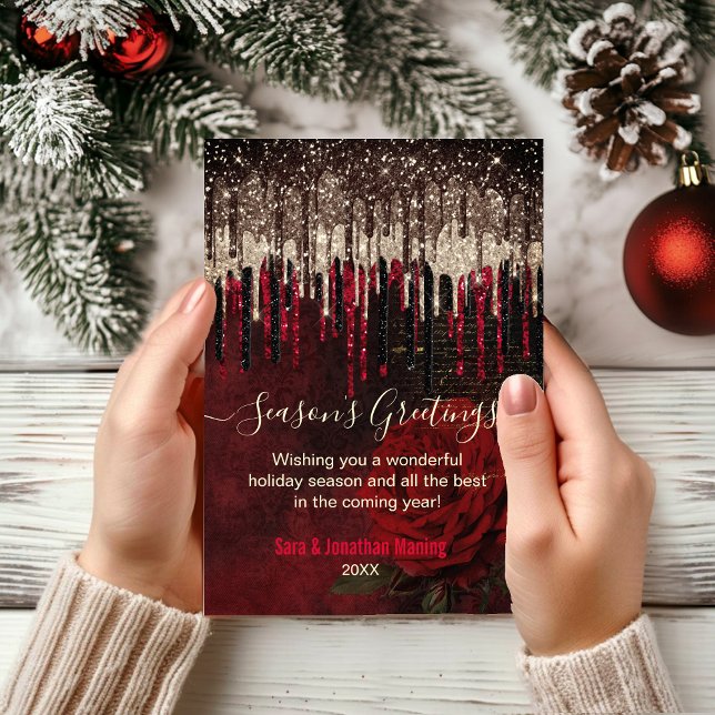  Christmas New Year red flower gold glitter drips  (Creator Uploaded)