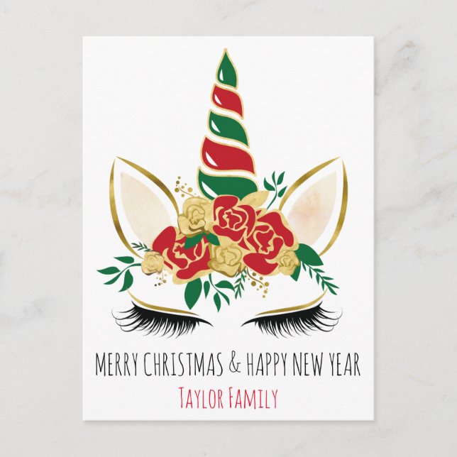 Christmas New Year Winter Unicorn Postcard (Front)