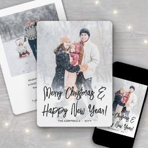 Christmas & New Years Brushed Black Script 2 Photo Holiday Card