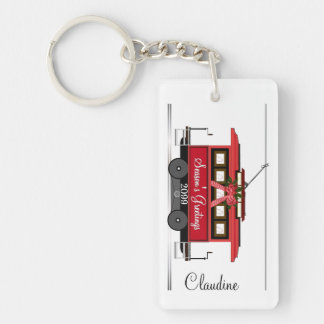 Christmas New Year's Red Tram Trolley Streetcar Key Ring