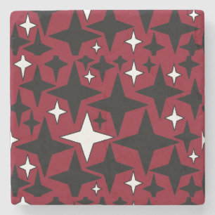 Christmas New Years Stars Black White Red Backgrnd Stone Coaster