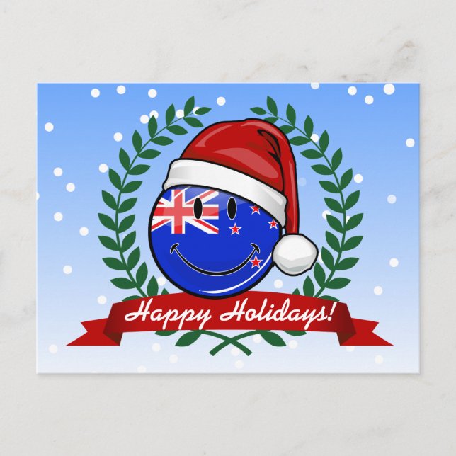 Christmas New Zealand Style Smiling Flag Holiday Postcard (Front)
