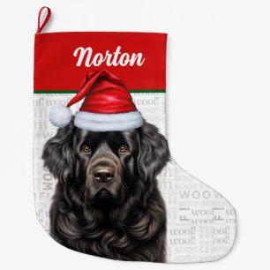Christmas Newfoundland Name Woof Background Large Christmas Stocking