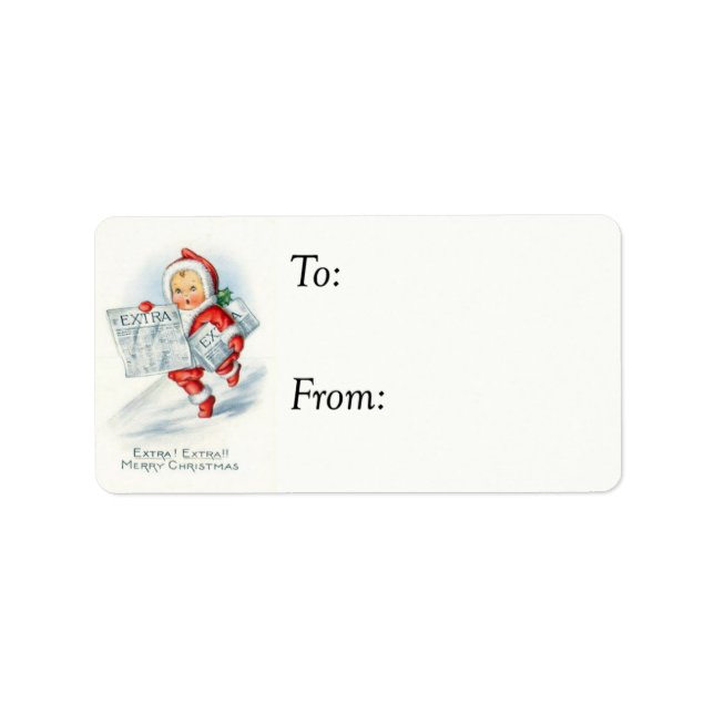 Christmas Newsboy Vintage Gift Tag (Front)