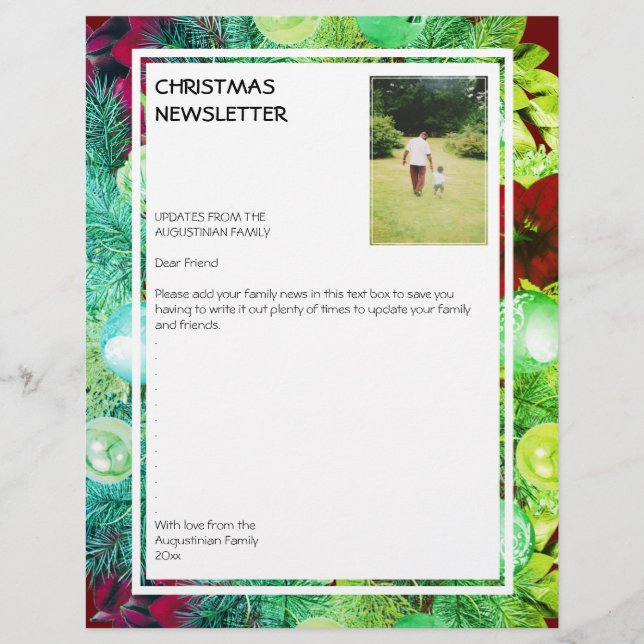 CHRISTMAS NEWSLETTER | Festive Wreath with Photo Custom Letterhead (Front)
