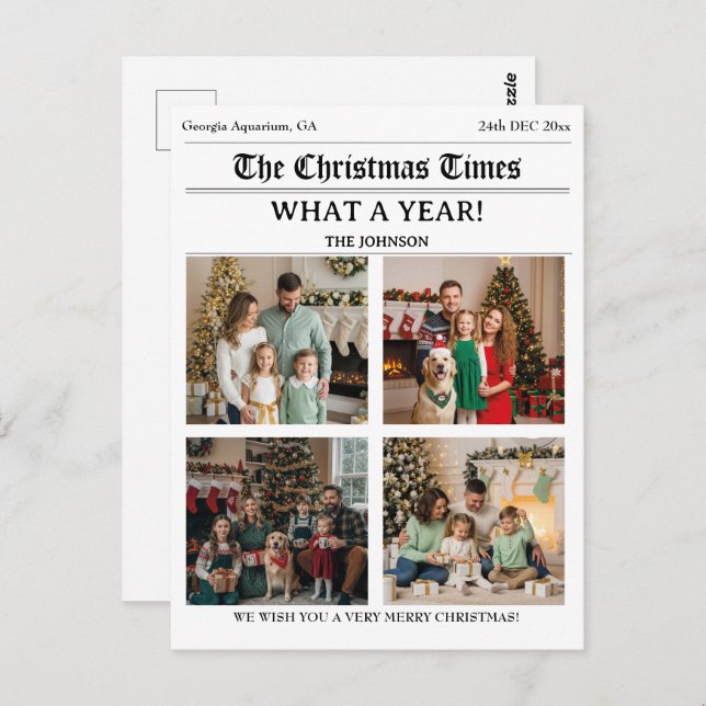 Christmas Newspaper Family Newsletter Photo Postcard (Front/Back)