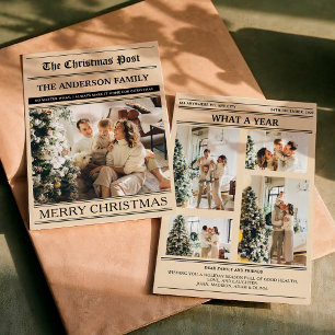 Christmas Newspaper Warm Beige Photo What a Year Holiday Card