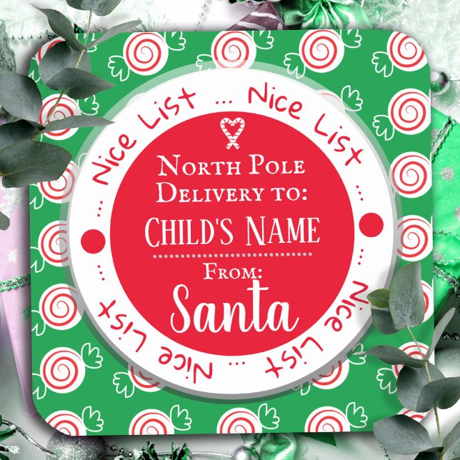 Christmas Nice List North Pole Custom Name Square Sticker (Creator Uploaded)