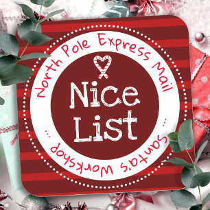 Christmas Nice List North Pole Mail Square Sticke Sticker