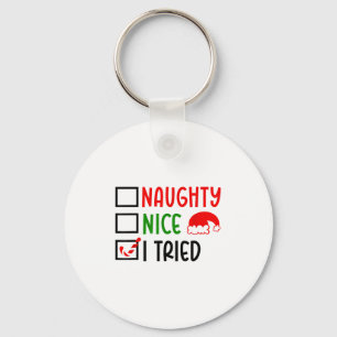 Christmas Nice Naughty I Tried List Funny Family X Key Ring