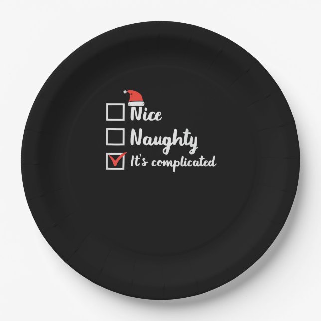 Christmas Nice Naughty Its Complicated  Paper Plate (Front)