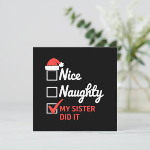 Christmas Nice Naughty Sister Did It Xmas Family Holiday Card
