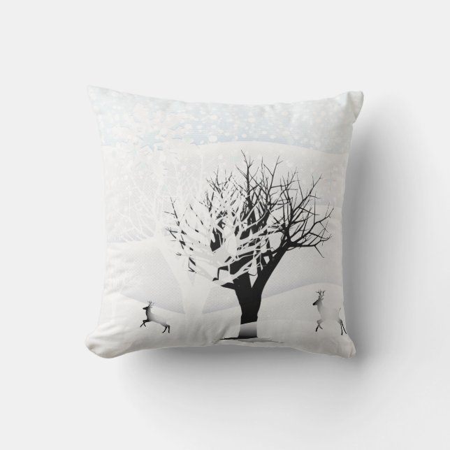 Christmas Night Fairy Tale. Fantasy Forest, Snow Cushion (Front)