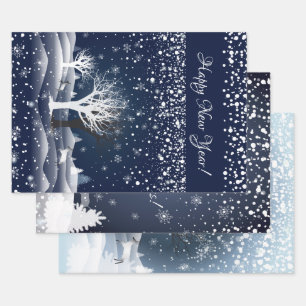 Christmas Night Fairy Tale. Fantasy Forest, Snow Wrapping Paper Sheet