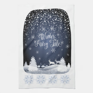 Christmas Night Fairy Tale Fantasy Snowy Forest Po Tea Towel