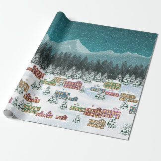 Christmas Night - Mountain City Snowfall Landscape Wrapping Paper