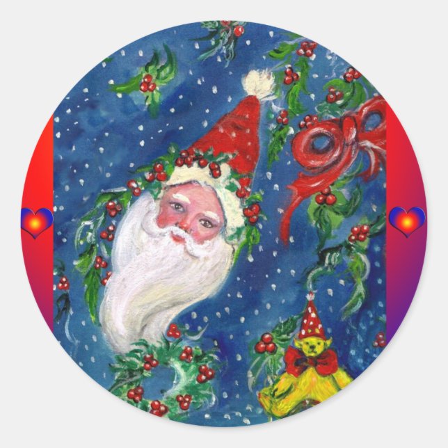 CHRISTMAS NIGHT / SANTA CLAUS CLASSIC ROUND STICKER (Front)