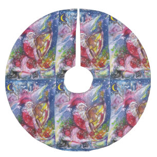 CHRISTMAS NIGHT /SANTA CLAUS PLAYING HARP BRUSHED POLYESTER TREE SKIRT