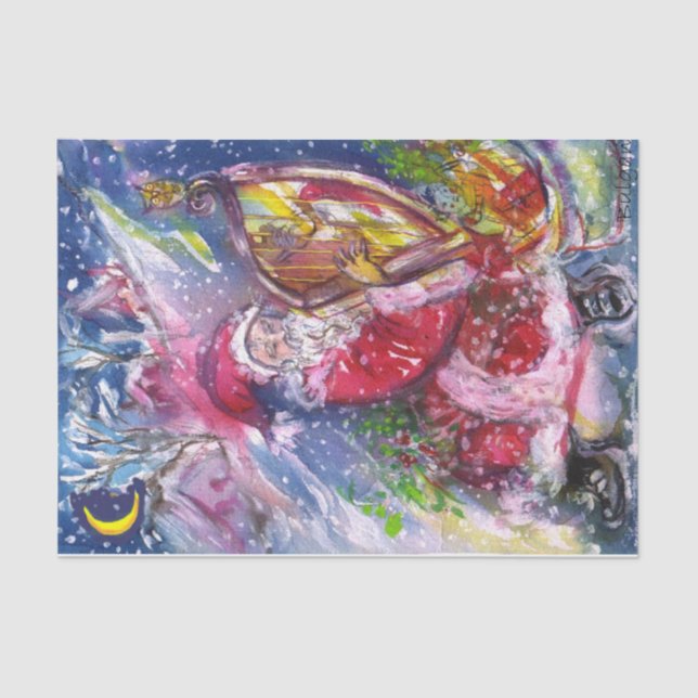 CHRISTMAS NIGHT /SANTA CLAUS PLAYING HARP TISSUE PAPER (Front)