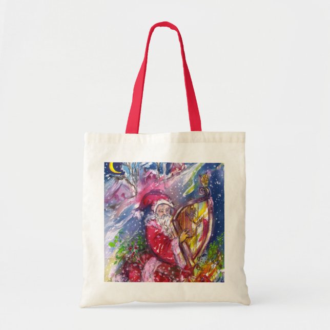 CHRISTMAS NIGHT /SANTA CLAUS PLAYING HARP TOTE BAG (Front)