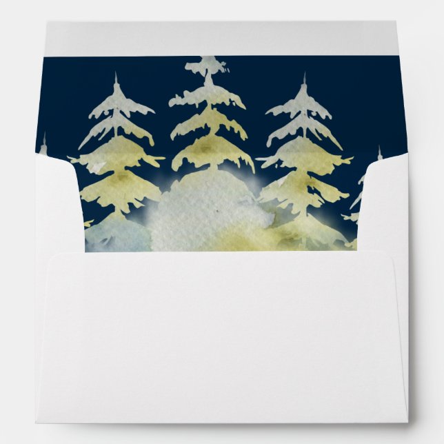 Christmas Night Sky Green Fur Trees Snow Envelope (Back (Bottom))