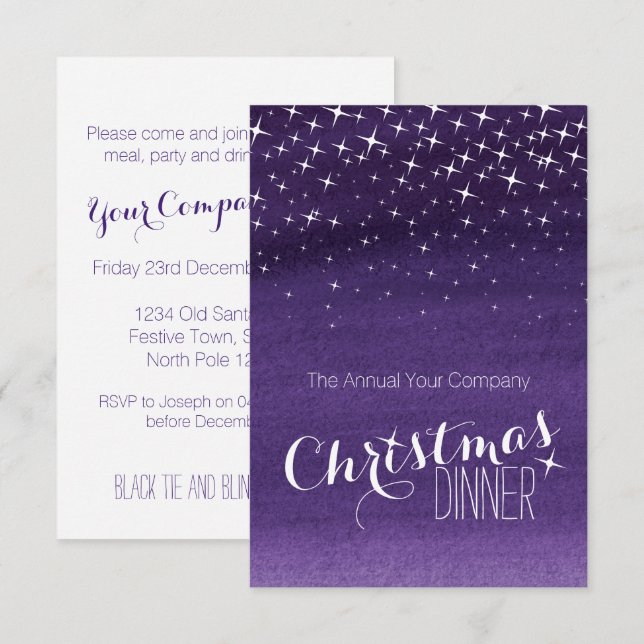 Christmas night sky stars party invitation purple (Front/Back)