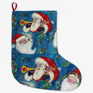 CHRISTMAS NIGHT SNOW AND SANTA PORTRAITS LARGE CHRISTMAS STOCKING