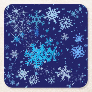 Christmas Night Snowfall Square Paper Coaster