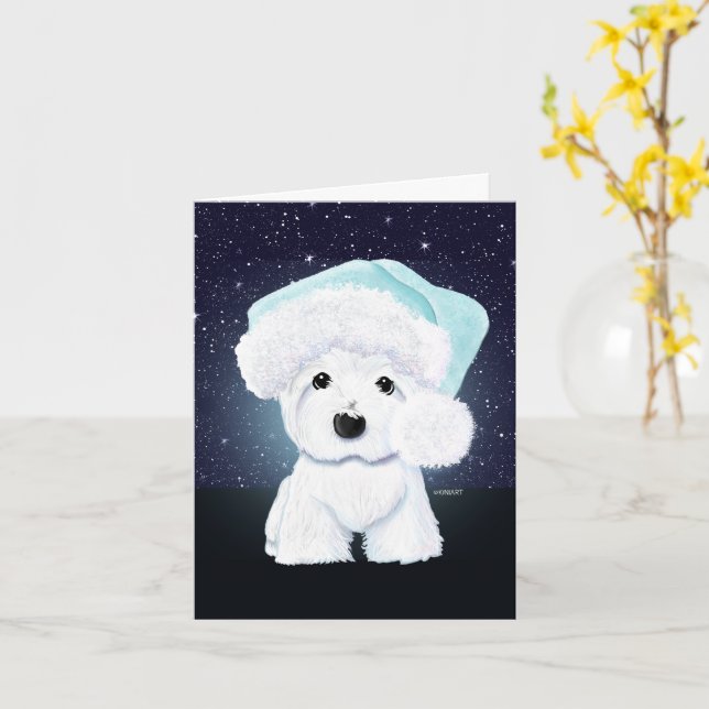 Christmas Night Westie Card (Yellow Flower)