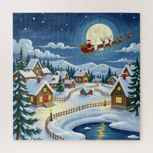 Christmas Night Wonderland Santa, Reindeer snow Jigsaw Puzzle