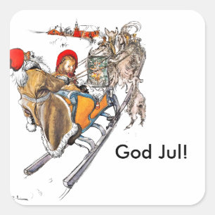 Christmas Nisse and Kersti on Sleigh Ride Square Sticker