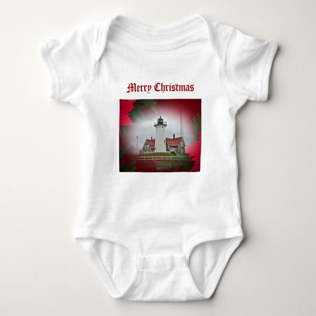 Christmas Nobska Point Lighthouse Baby Bodysuit (Front)