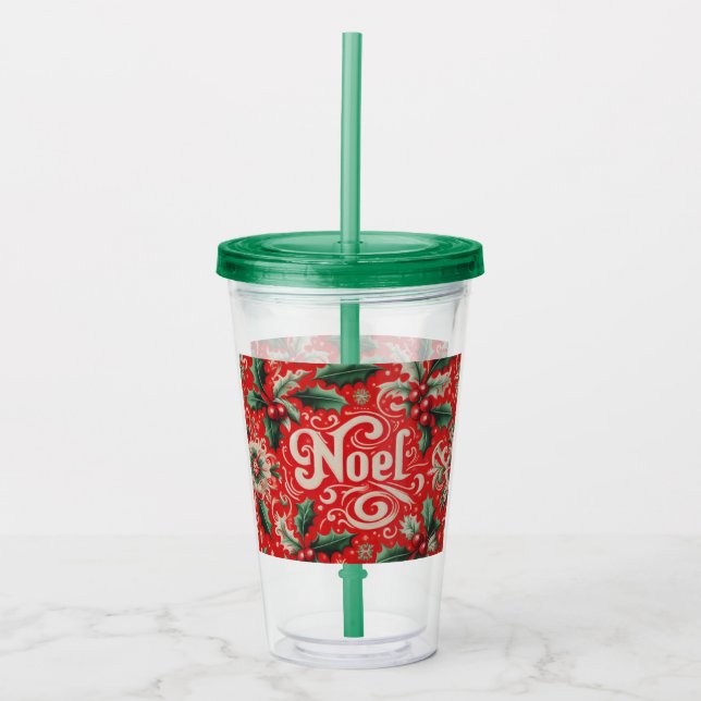 Christmas Noel Red & Green  Acrylic Tumbler (Front)