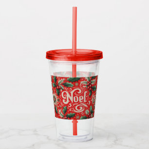 Christmas Noel Red & Green Acrylic Tumbler