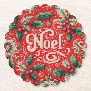 Christmas Noel Red & Green Paper Coaster