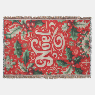 Christmas Noel Red & Green  Throw Blanket