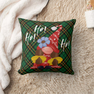 Christmas Nordic Girl Gnome Green Plaid  Cushion