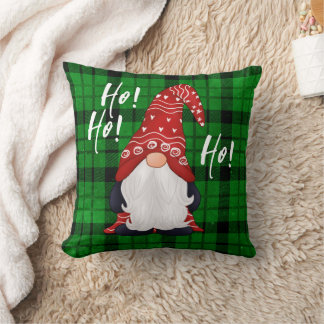 Christmas Nordic Gnome Green Plaid  Cushion