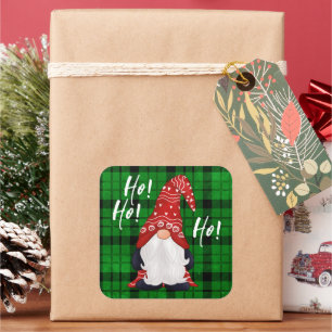 Christmas Nordic Gnome Green Plaid  Square Sticker