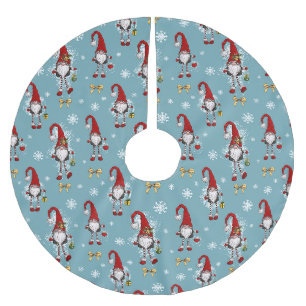 Christmas Nordic Gnomes Blue Pattern Brushed Polyester Tree Skirt