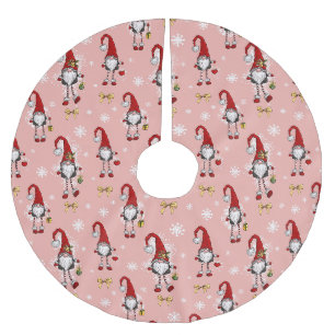 Christmas Nordic Gnomes Pink Pattern Brushed Polyester Tree Skirt
